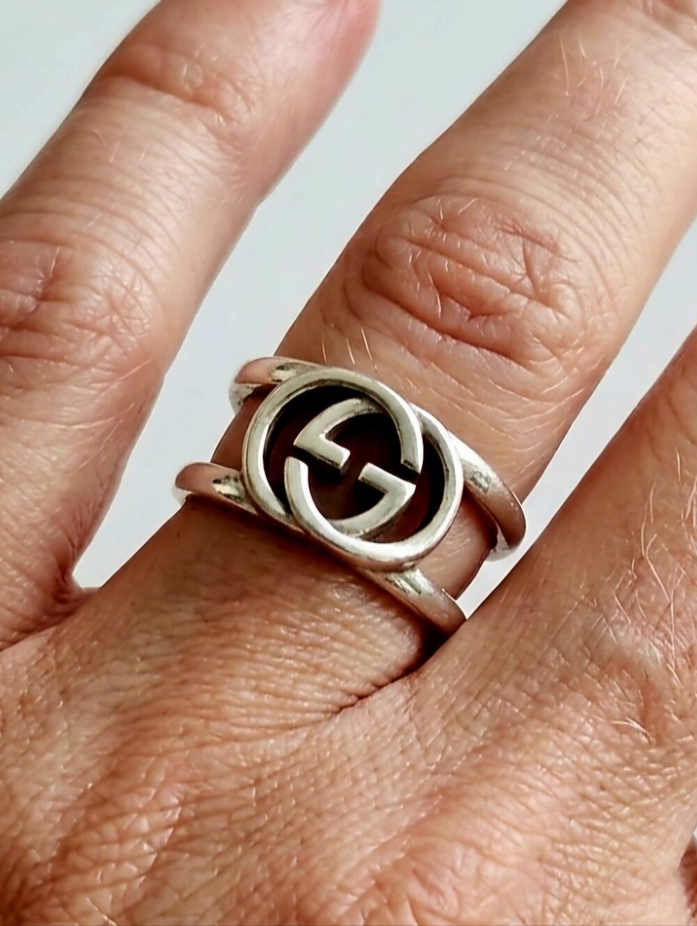 Gucci Wide Interlocking Sterling Silver Ring